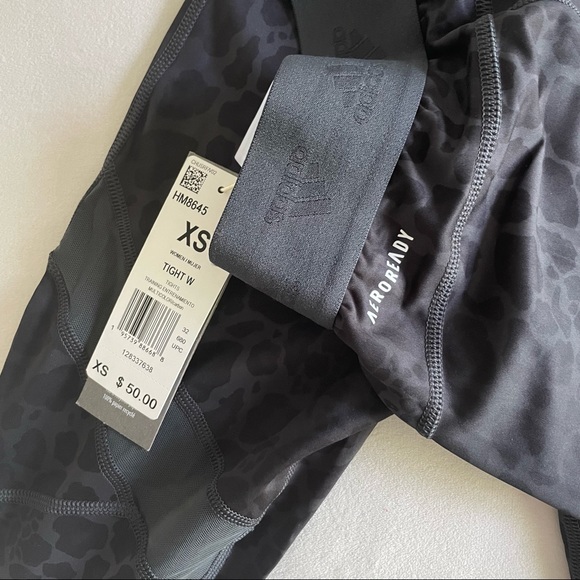 NWT Adidas Hyper Glam Mesh Leopard Print Tights black gray long leggings size XS - Picture 11 of 16
